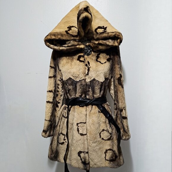 New Real Semi-sheared Mink Fur Coat Jacket Blazer Tan Cinnamon Beige Brown Print - Picture 1 of 8